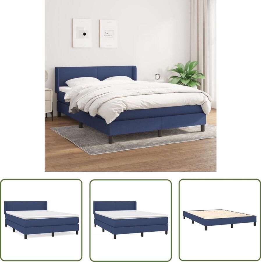 The Living Store Boxspringbed Blauw 203 x 147 x 78 88 cm Pocketvering matras Middelharde ondersteuning Huidvriendelijk topmatras