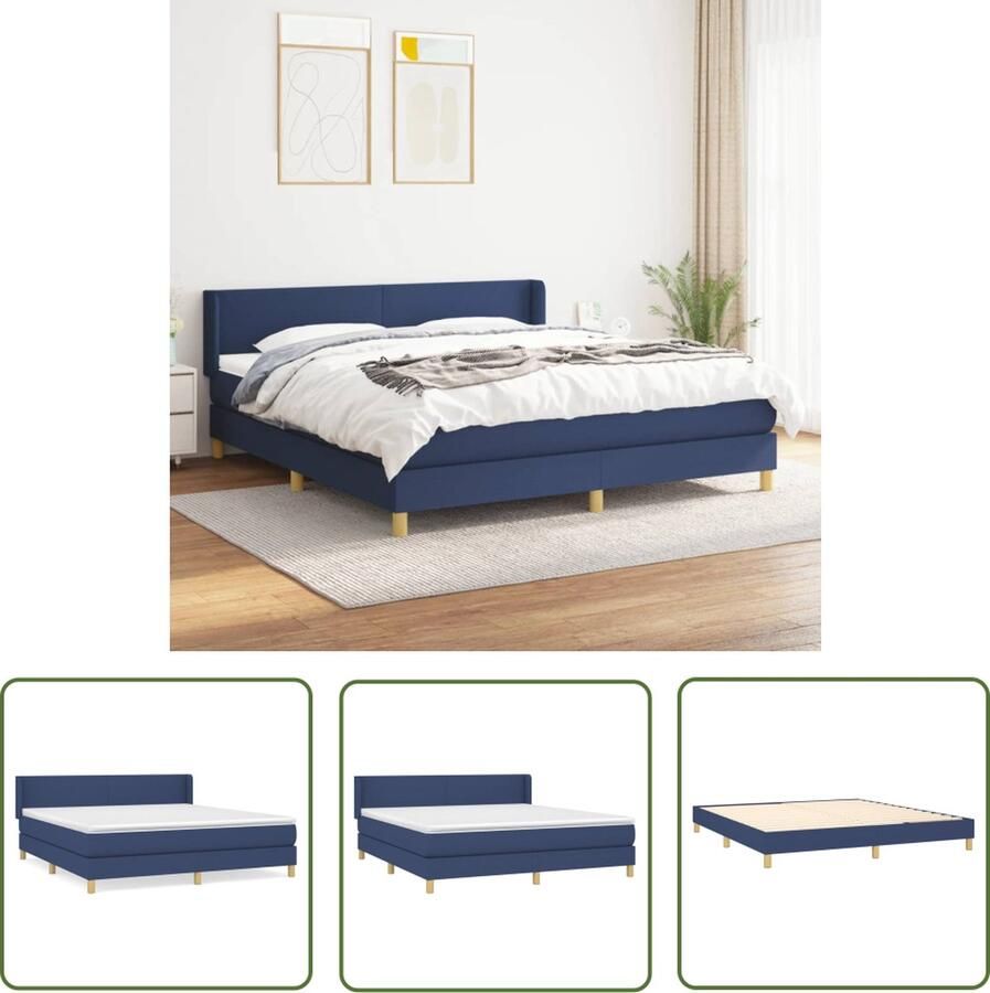 The Living Store Boxspring met matras stof blauw 180x200 cm Boxspringbed Boxspring Bed Slaapkamer Tweepersoonsbed