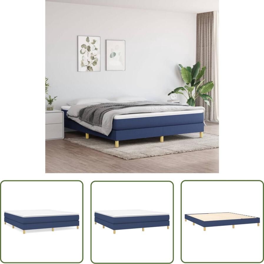 The Living Store Boxspring met matras stof blauw 180x200 cm Boxspring Boxsprings Bed Slaapmeubel Boxspringbed Boxspring Bed Tweepersoonsbed Bed Met Matras Bedframe Ledikant Bedden - Foto 2