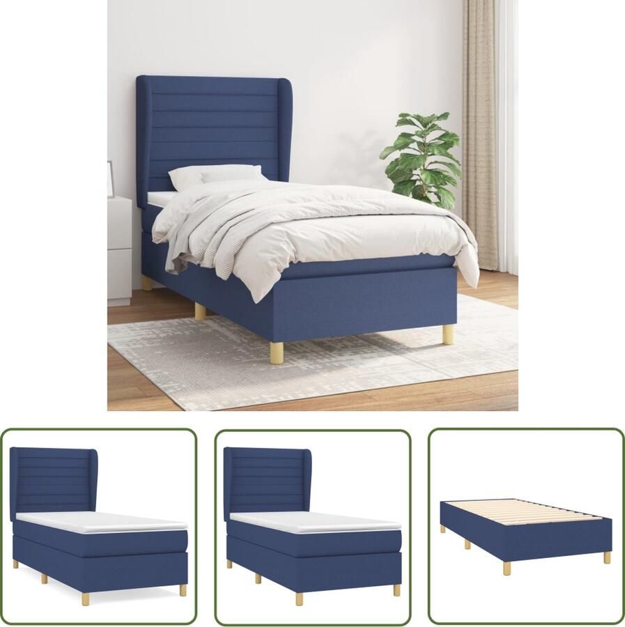The Living Store Boxspringbed Blauw 203x83x118 128cm Pocketvering Matras 80x200x20cm Comfortabele Ondersteuning Boxspringbed Boxspring Bed Slaapkamer Comfortabel Bed