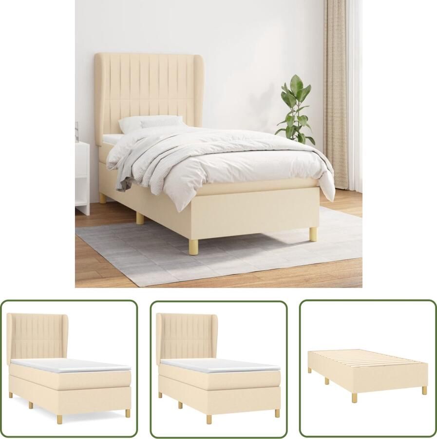 The Living Store Boxspringbed Crème 203x103x78 88 cm Met verstelbaar hoofdbord pocketvering matras en huidvriendelijke topmatras Boxspringbed Boxspring Creme Kleurig Bed Tweepersoonsbed Stapelbare Bedbodems - Foto 2