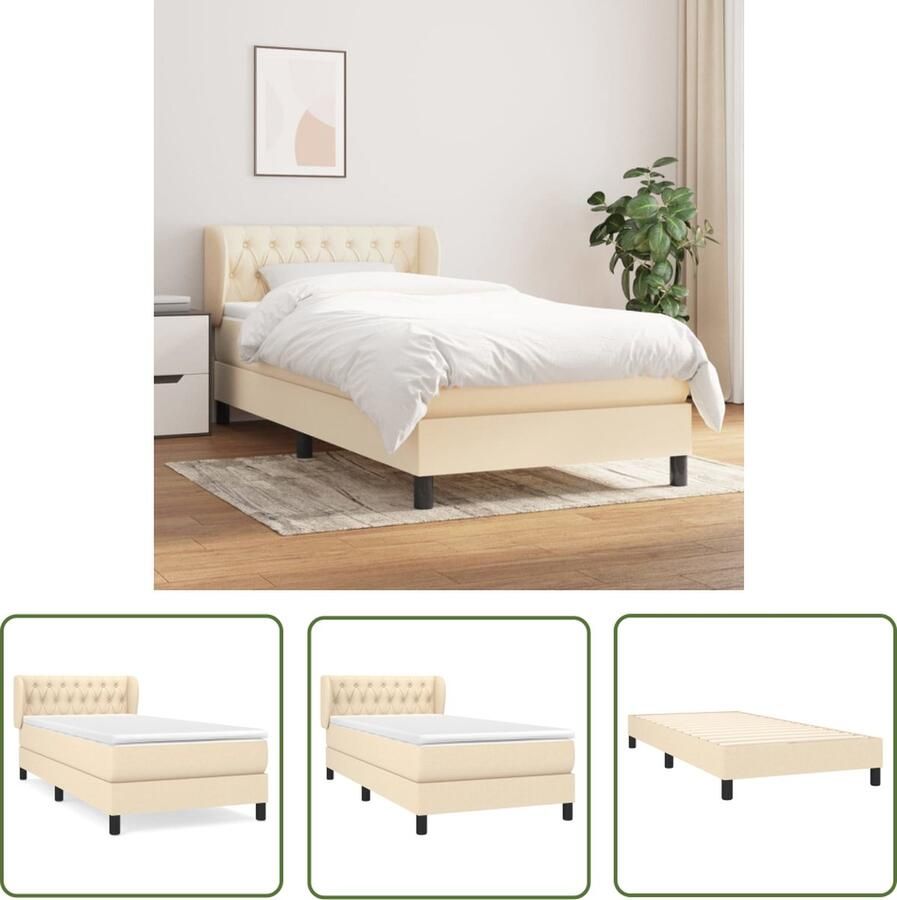 The Living Store Boxspringbed Crème 203x103x78 88 cm Pocketvering Matras Middelharde Ondersteuning Huidvriendelijk Topmatras Boxspringbed Boxspring Creme Kleurig Bed Tweepersoons Bed Pocketed Veren Matras