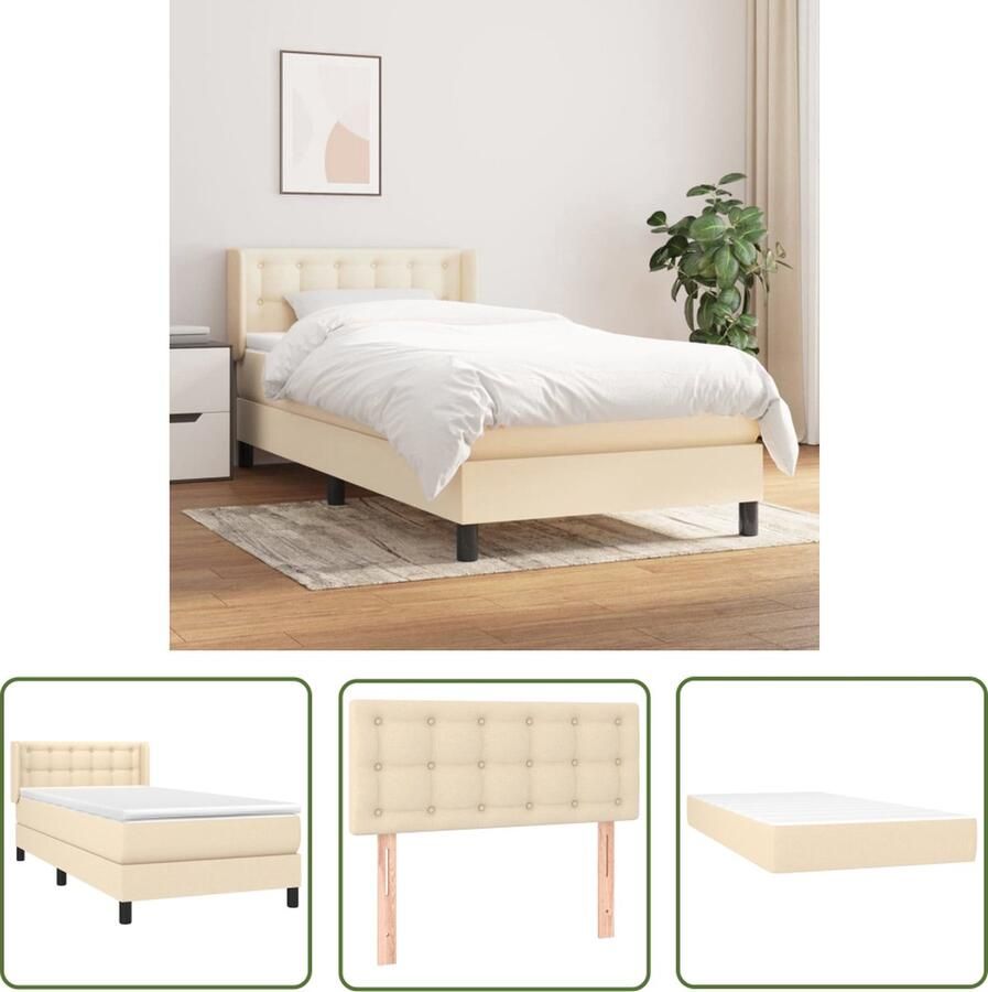 The Living Store Boxspringbed Crème 203x103x78 88 cm Duurzaam Verstelbaar hoofdbord Pocketvering matras Middelharde ondersteuning Huidvriendelijk topmatras