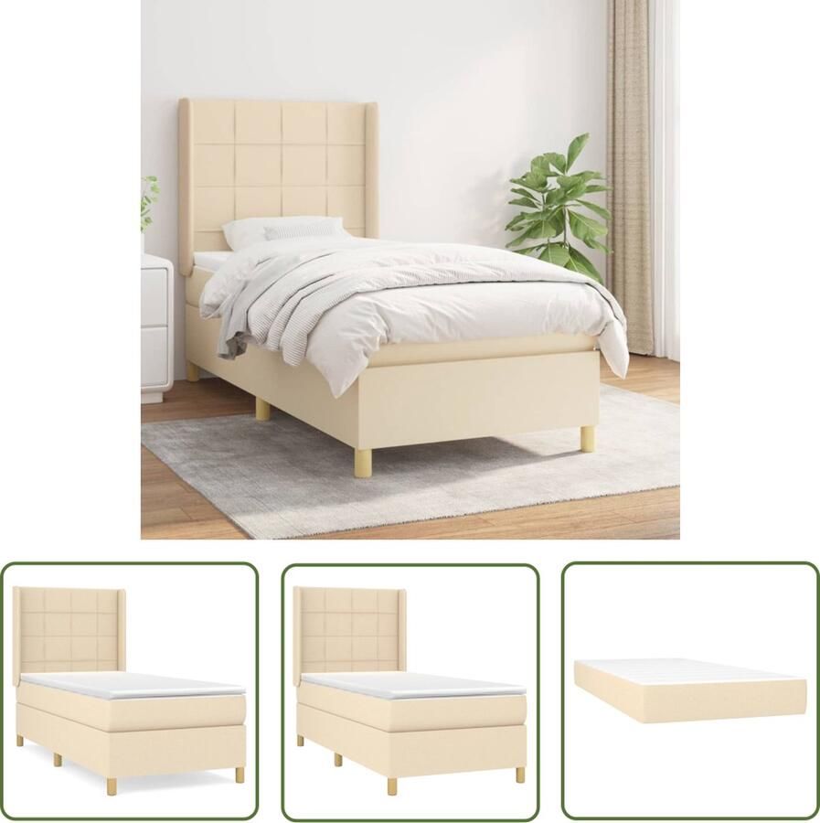 The Living Store Boxspringbed Comfort Bed 203x103x118 128 cm Crème Pocketvering matras Middelharde ondersteuning Huidvriendelijk topmatras Boxspringbed Boxspring Slaapcomfort Droomnachtrust Creme Kleur