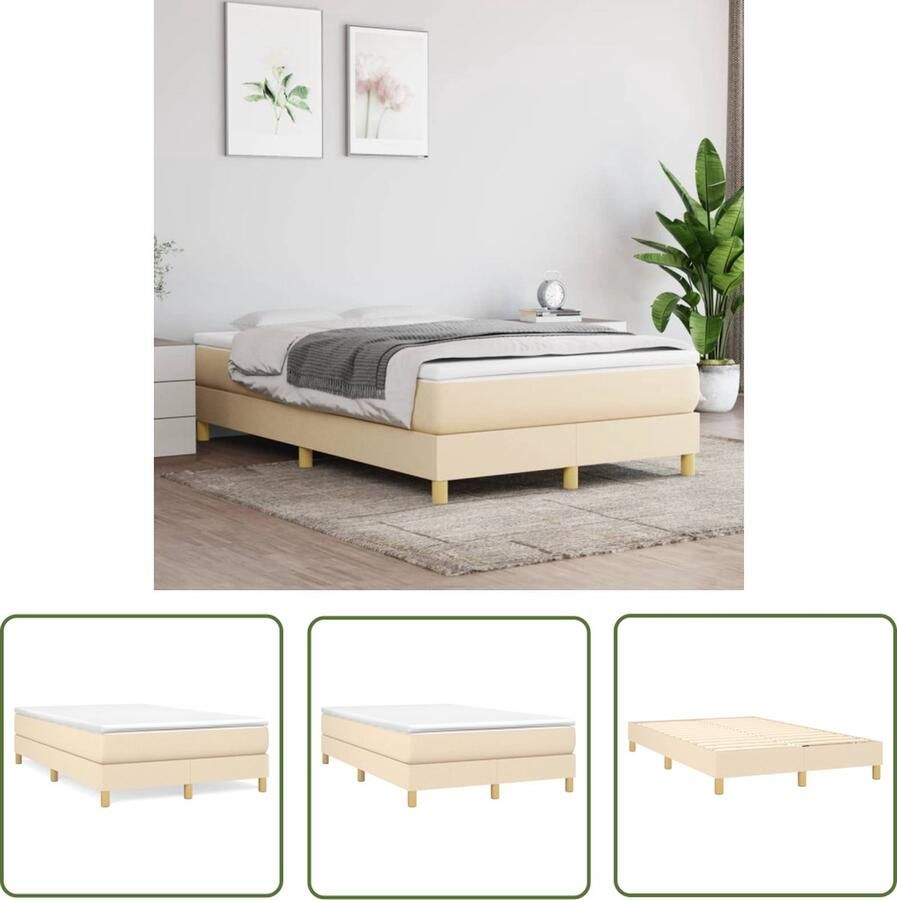 The Living Store Boxspring met matras stof crèmekleurig 120x200 cm Boxspring Boxsprings Bed Slaapmeubel Boxspringbed Boxspring Bed Tweepersoonsbed Bed Met Matras Bedframe Ledikant Bedden - Foto 2