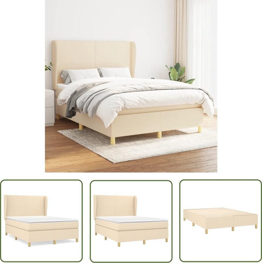 The Living Store Boxspringbed Bed 193 x 147 x 118 128 cm Crème Stof Pocketvering Boxspringbed Boxspring Bed Frame Creme Kleur Tweepersoonsbed