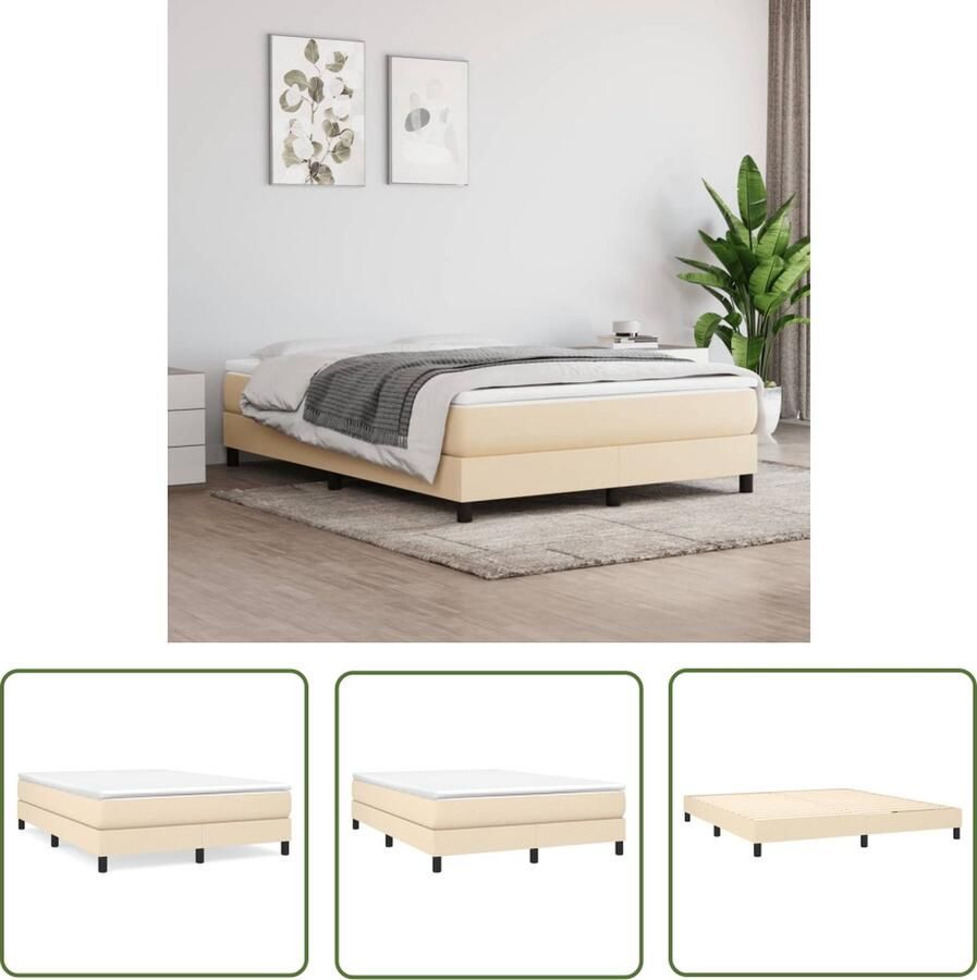The Living Store Boxspringbed Comfort Bedframe 203 x 160 x 25 cm Crème Duurzaam stof Boxspringbed Boxspring Bed Frame Creme Kleur Tweepersoonsbed