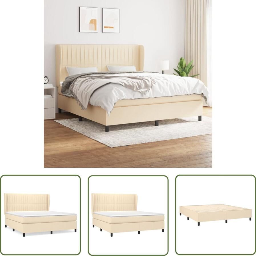 The Living Store Boxspringbed Duurzaam 160 x 200 x 118 128 cm Ken- Pocketvering matras Middelharde ondersteuning Huidvriendelijk topmatras Boxspringbed Boxspring Slaapkamer Meubels Tweepersoonsbed Creme Bed