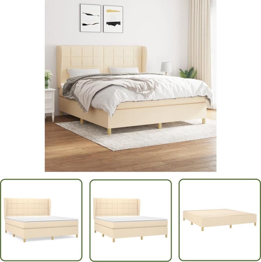 The Living Store Boxspring met matras stof crèmekleurig 160x200 cm Boxspringbed Boxsprings Slaapkamer Meubels Bed Frame Creme Kleur