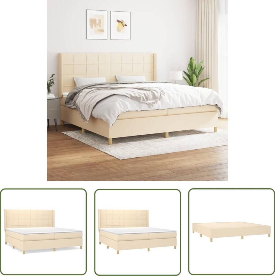 The Living Store Boxspring met matras stof crèmekleurig 200x200 cm Boxspringbed Boxspring Bed Slaapkamerinrichting Tweepersoonsbed