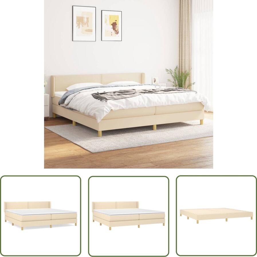 The Living Store Boxspringbed Comfort Bed 203x203x78 88cm Crème Stof Pocketvering matras Middelharde ondersteuning Huidvriendelijk topmatras Boxspringbed Boxspring Tweepersoonsbed Creme Kleurig Bed Lederlook Bed - Foto 2