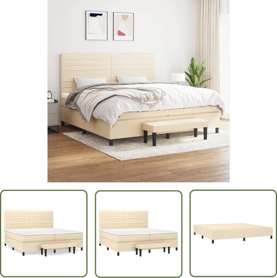 The Living Store Boxspring met matras stof crèmekleurig 200x200 cm Boxspringbed Boxspring Tweepersoonsbed Creme Kleur Pocketed Veren Matras