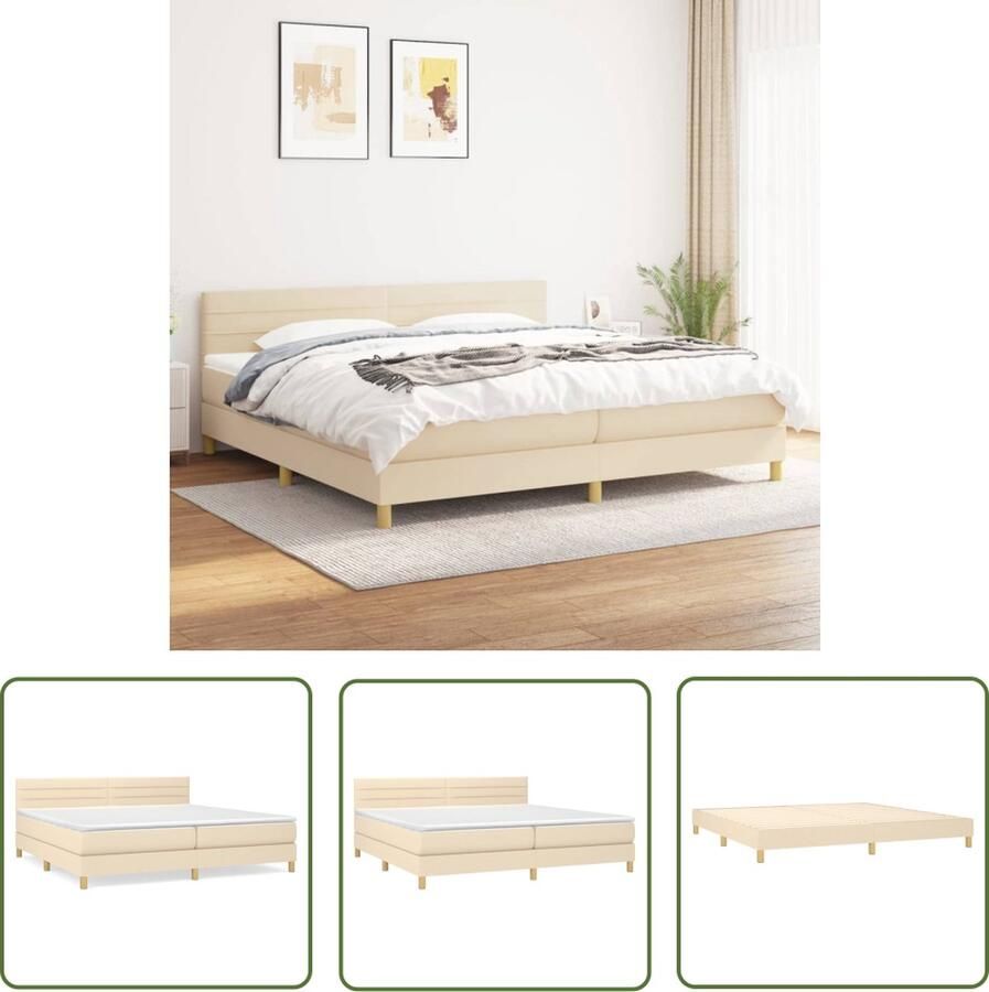 The Living Store Boxspringbed Pocketvering 203 x 200 x 78 88 cm Crème Inclusief 2 matrassen en topmatras Boxspringbed Boxspring Tweepersoonsbed Slaapcomfort Pocketing Matras