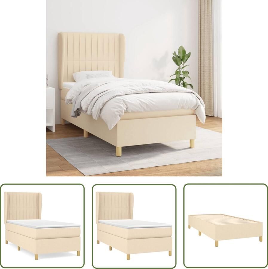 The Living Store Boxspringbed Comfort Bed 203 x 83 x 118 128 cm Crème Pocketvering matras Middelharde ondersteuning Boxspringbed Boxspring Bed Frame Slaapkamer Meubilair Tweepersoonsbed