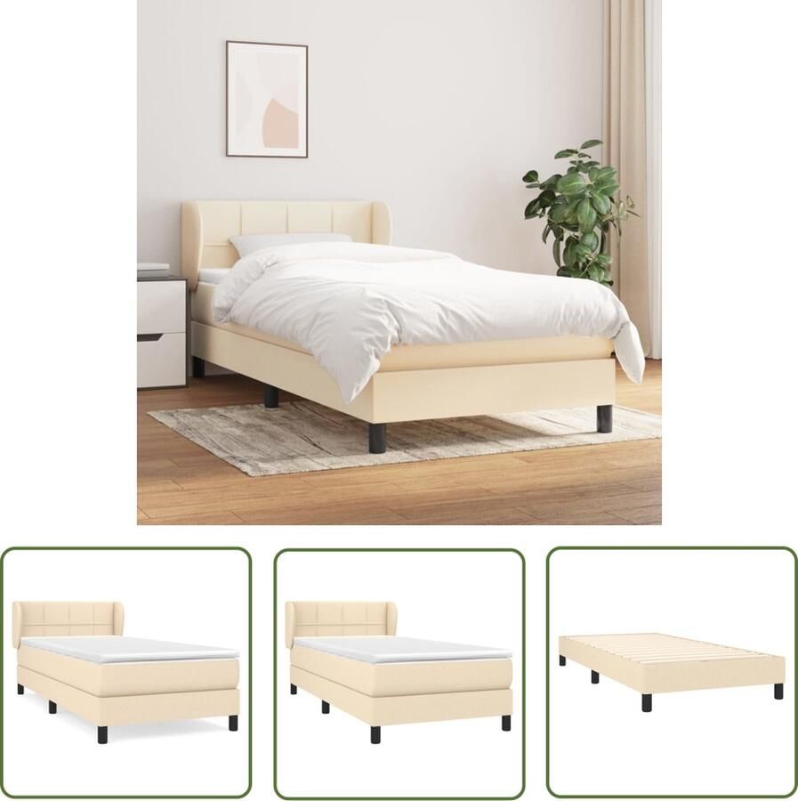 The Living Store Boxspringbed Bedframe 203x83x78 88cm Pocketvering matras 80x200x20cm Huidvriendelijk topmatras 80x200x5cm Boxspringbed Boxspring Bed Frame Tweepersoonsbed Creme Kleurtje