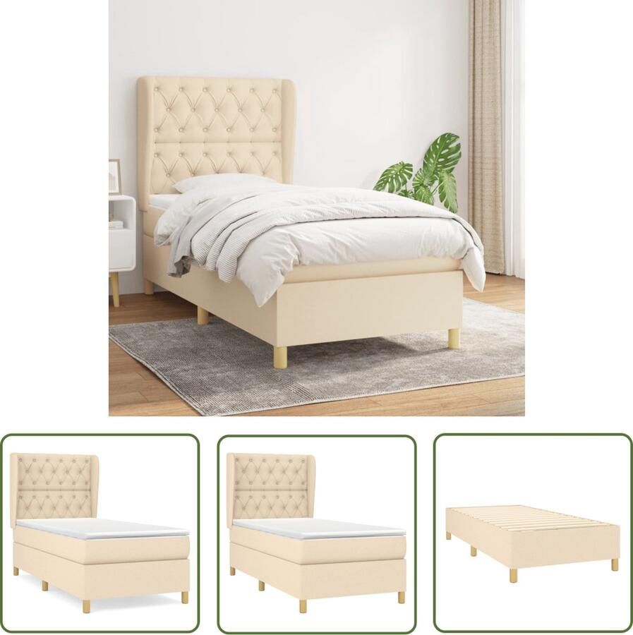 The Living Store Boxspringbed Pocketvering Middelhard Crème 203x83x118 128 cm Boxspringbed Boxspring Slaapcomfort Pocketvering Creme Kleur