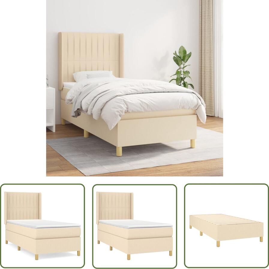 The Living Store Boxspringbed Crème 193x93x118 128cm Pocketvering Boxspringbed Boxspring Creme Kleurig Bed Slaapcomfort Pocketing Matras