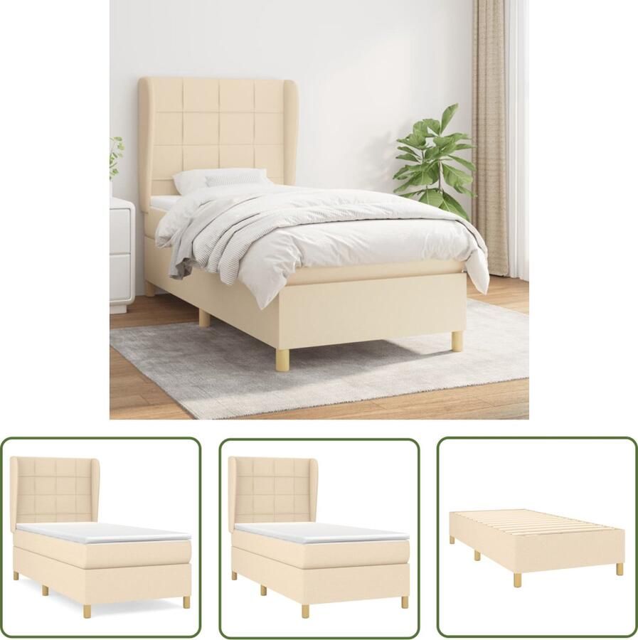 The Living Store Boxspringbed Pocketvering Bed met verstelbaar hoofdbord 90 x 200 Middelharde ondersteuning Huidvriendelijk topmatras Boxspringbed Boxspring Bed Pocketed Spring Mattress Adjustable Headboard