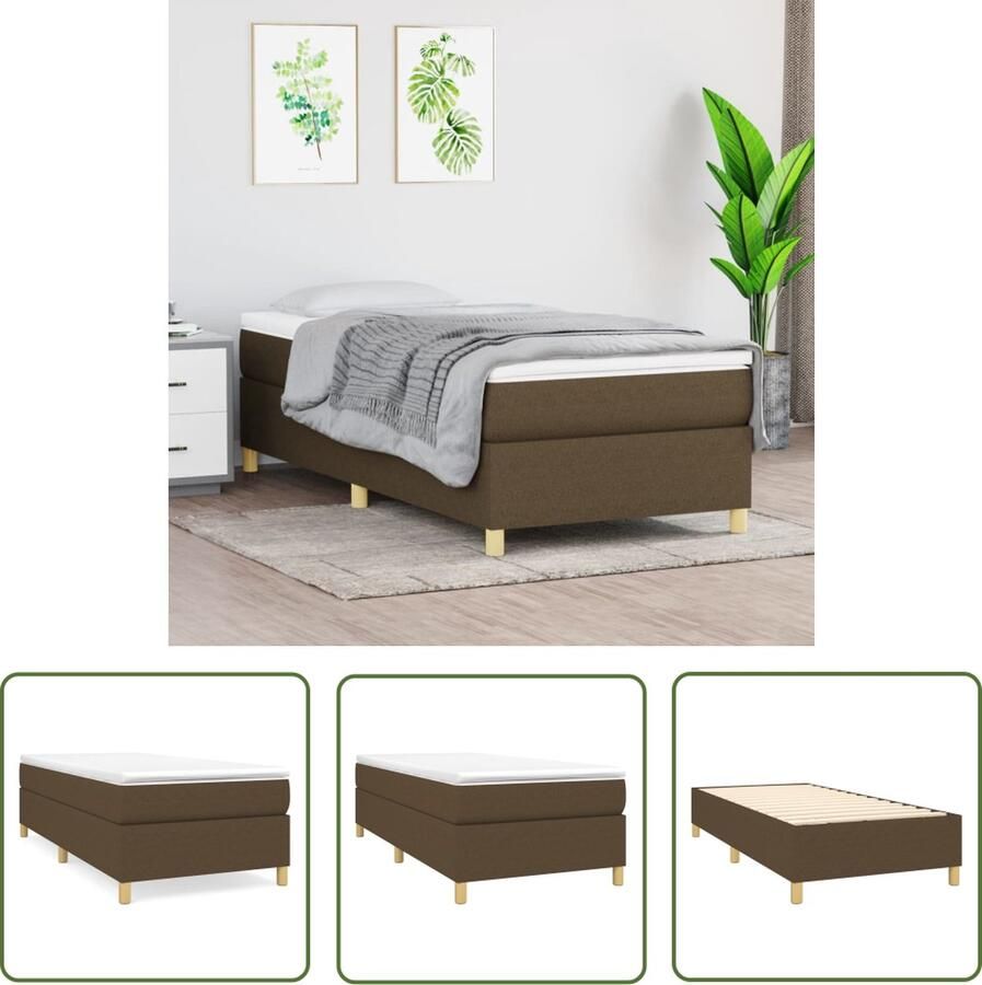The Living Store Boxspringbed donkerbruin 203x100x35 cm pocketvering Boxspringbed Boxspring Tweepersoonsbed Donkere Bruine Bed Pocketveer Matras