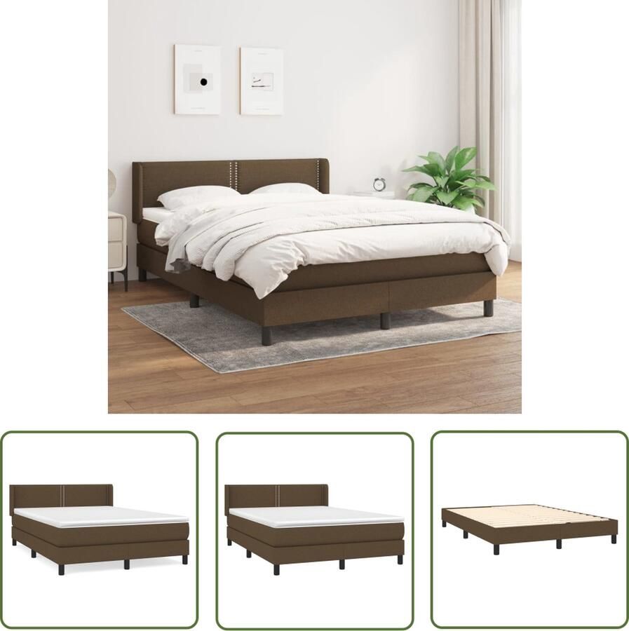 The Living Store Boxspringbed donkerbruin 203 x 147 x 78 88 cm pocketvering matras middelharde ondersteuning Boxspringbed Boxspring Donkere Bruine Bed Tweepersoonsbed Pocketveer Matras
