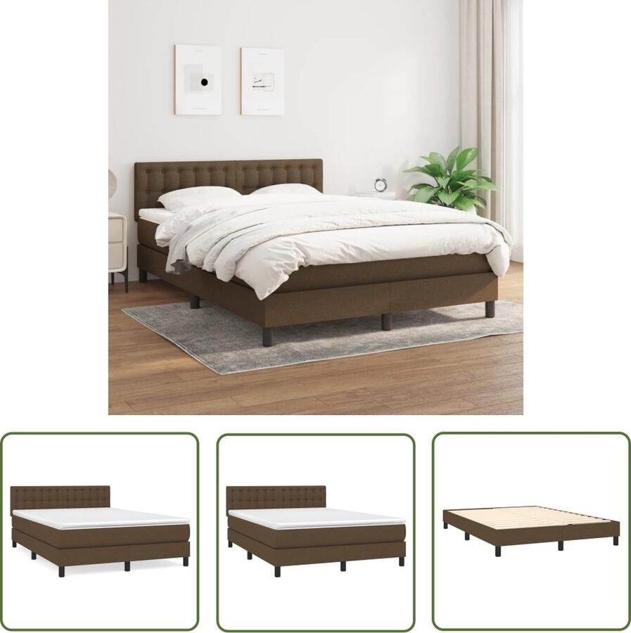 The Living Store Boxspringbed donkerbruin 203 x 144 x 78 88 cm pocketvering middelharde ondersteuning huidvriendelijk topmatras Boxspringbed Boxspring Slaapkamermeubel Tweepersoonsbed Bruine Bed