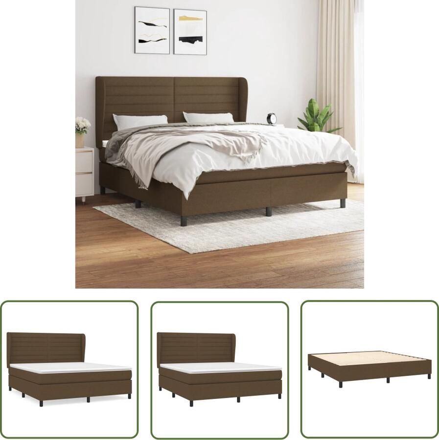 The Living Store Boxspringbed donkerbruin 203 x 163 x 118 128 cm pocketvering matras middelharde ondersteuning huidvriendelijk topmatras Boxspringbed Boxspring Donkere Bruine Bed Tweepersoonsbed Lederlook Bed