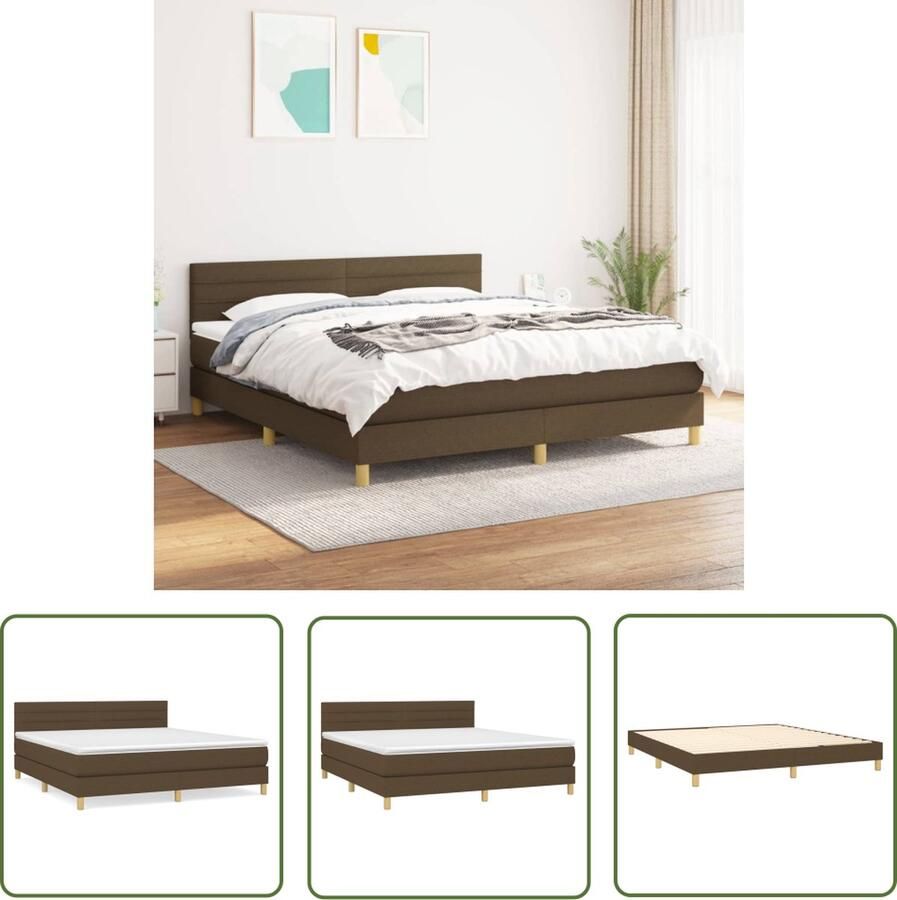 The Living Store Boxspringbed donkerbruin stof 203 x 160 x 78 88 cm verstelbaar hoofdbord pocketvering matras middelharde ondersteuning wit bedtopmatras levering inclusief frame hoofdeind matras en topmatras