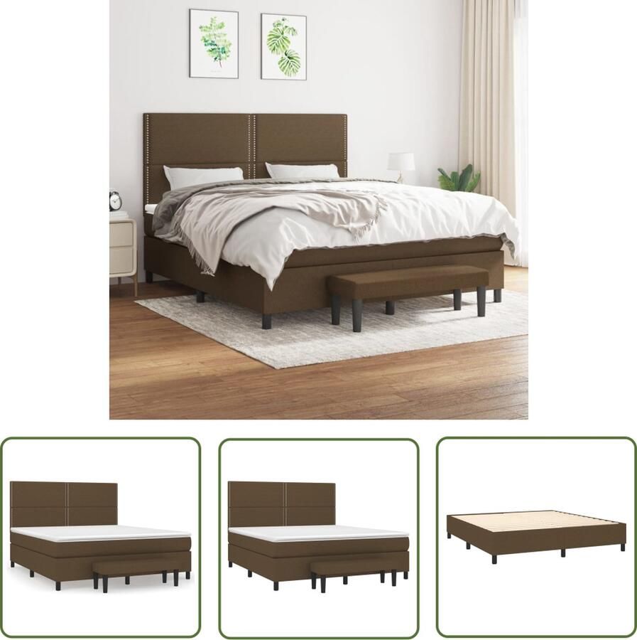 The Living Store Boxspringbed Dark Brown 203x160x118 128 cm Pocketvering matras Medium Firm Support Skin-friendly Topper Multifunctional Bench Complete Set Boxspringbed Boxspring Tweepersoonsbed Dark Brown Bed Houten Bed