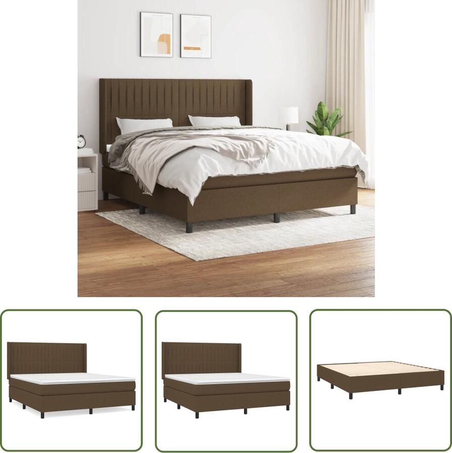 The Living Store Boxspringbed Comfort Bed 180 x 200 x 118 128 cm Donkerbruin stof Boxspringbed Boxspring Bed Frame Donkere Kleuren Houten Bed