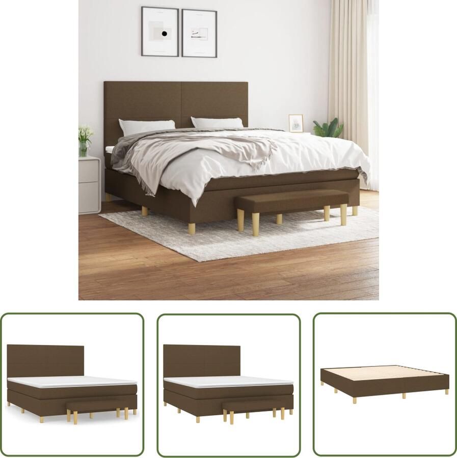 The Living Store Boxspring met matras stof donkerbruin 180x200 cm Boxspringbed Boxspring Donkere Bruine Bed Tweepersoonsbed Slaapkamer Meubels
