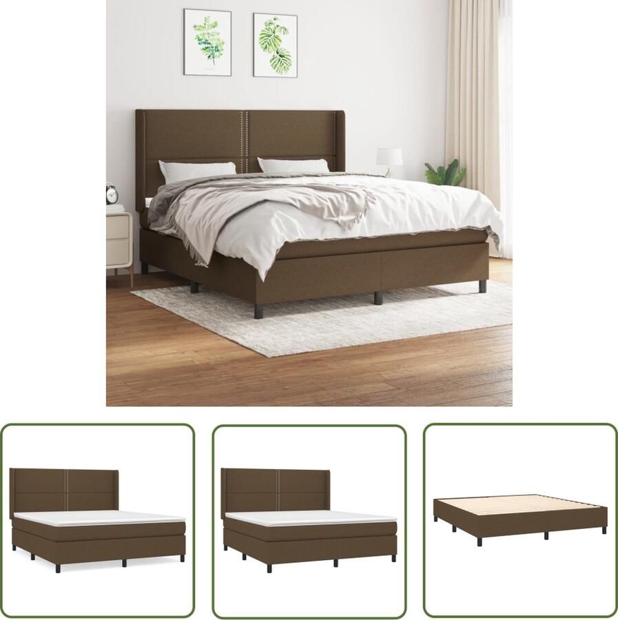 The Living Store Boxspringbed donkerbruin 203x183x118 128 cm pocketvering matras medium firm huidvriendelijk topmatras Boxspringbed Boxspring Donkere Bruine Bed Tweepersoonsbed Slaapcomfort