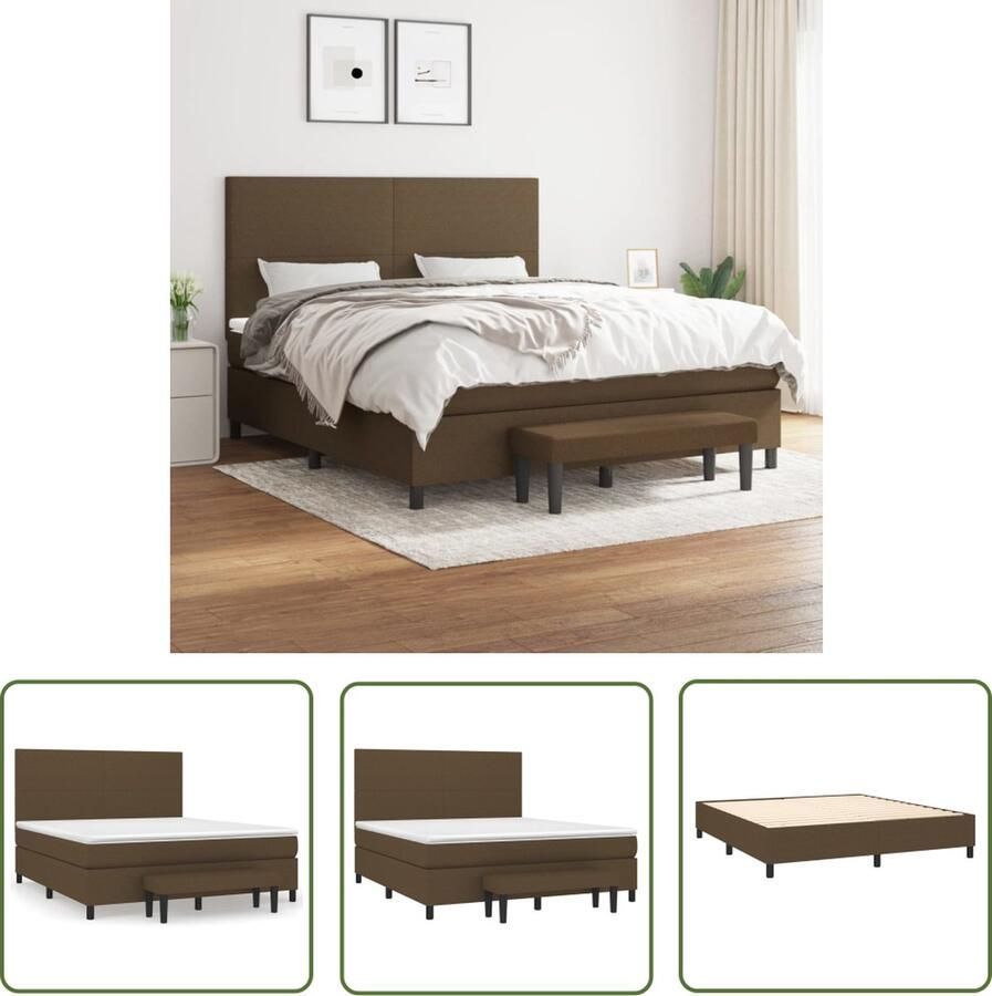 The Living Store Boxspringbed donkerbruin 203 x 180 x 118 128 cm pocketvering matras middelharde stevigheid Boxspringbed Boxspring Tweepersoonsbed Donkere Meubels Houten Bed