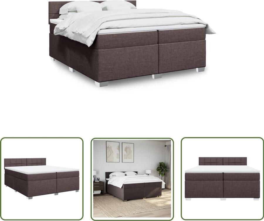VidaXL Boxspring Boxspringbed Boxspring met matras stof donkerbruin 200x200 cm Tweepersoonsbed Bruine Bed Stoffen Bed