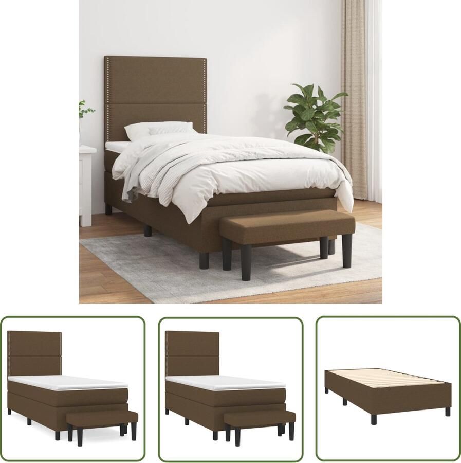 The Living Store Boxspring met matras stof donkerbruin 80x200 cm Boxspringbed Boxspring Bed Frame Donkere Kleuren Tweepersoonsbed