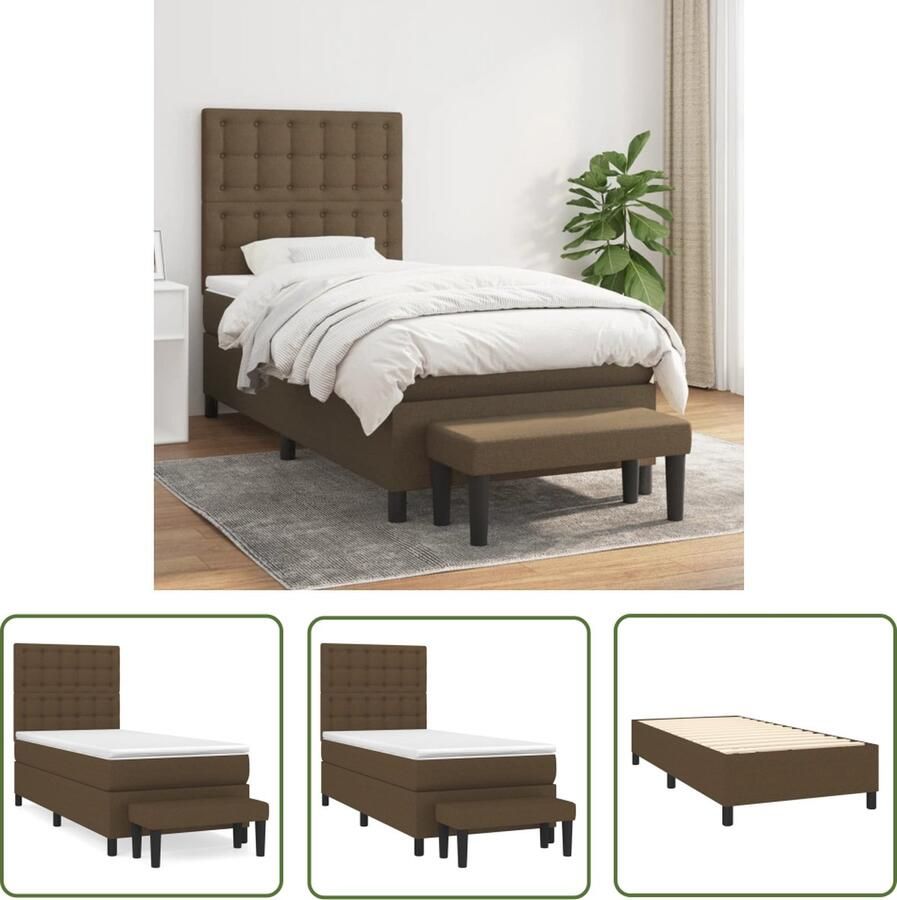 The Living Store Boxspringbed donkerbruin 203 x 83 x 118 128 cm pocketvering matras middelharde ondersteuning huidvriendelijk topmatras multifunctioneel bankje