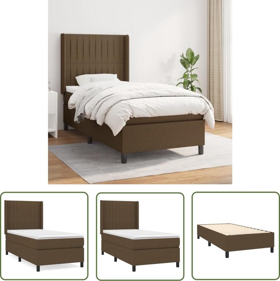 The Living Store Boxspringbed Bed 203 x 83 x 118 128 cm Donkerbruin stof Pocketvering matras 80 x 200 x 20 cm Topmatras 80 x 200 x 5 cm Duurzaam en comfortabel