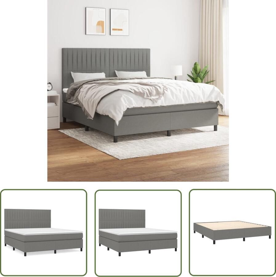 The Living Store Boxspring met matras stof donkergrijs 160x200 cm Boxspringbed Boxspring Donkere Grijze Bed Tweepersoonsbed Stapelbare Beddengoed