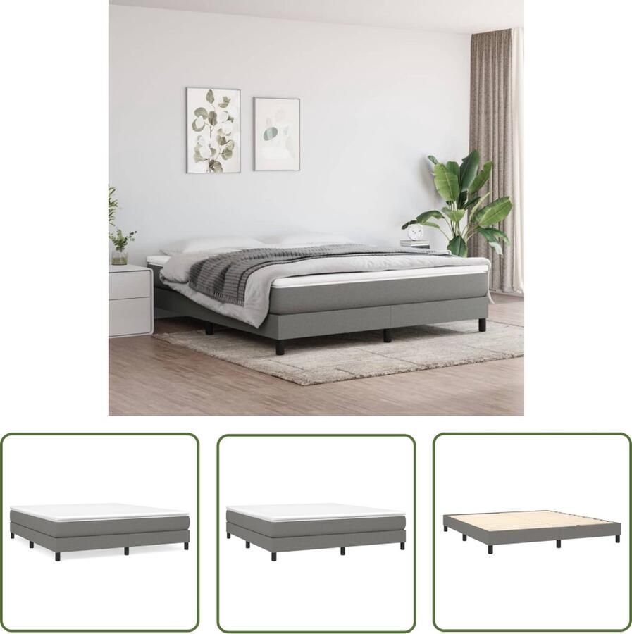 The Living Store Boxspring met matras stof donkergrijs 180x200 cm Boxspring Boxsprings Bed Slaapmeubel Boxspringbed Boxspring Bed Tweepersoonsbed Bed Met Matras Bedframe Ledikant Bedden - Foto 2