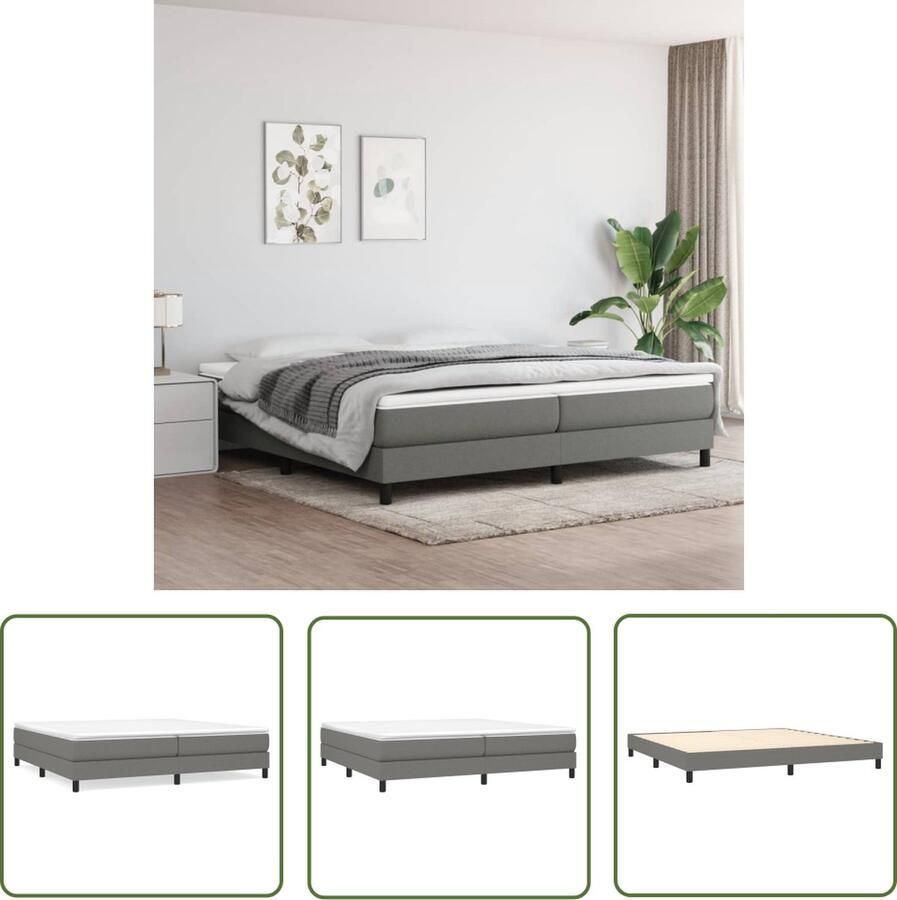 The Living Store Boxspring met matras stof donkergrijs 200x200 cm Boxspring Boxsprings Bed Slaapmeubel Boxspringbed Boxspring Bed Tweepersoonsbed Bed Met Matras Bedframe Ledikant Bedden - Foto 2