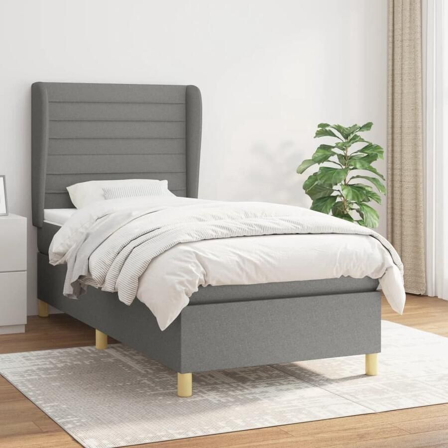 The Living Store Boxspring met matras stof donkergrijs 80x200 cm Boxspringbed Boxspring Bed Tweepersoonsbed Grijs Bed