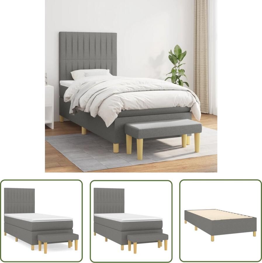 The Living Store Boxspringbed Grijs 203x83x118 128 cm Duurzaam materiaal praktisch hoofdbord comfortabele ondersteuning pocketvering matras middelharde ondersteuning huidvriendelijk topmatras multifunctioneel bankje