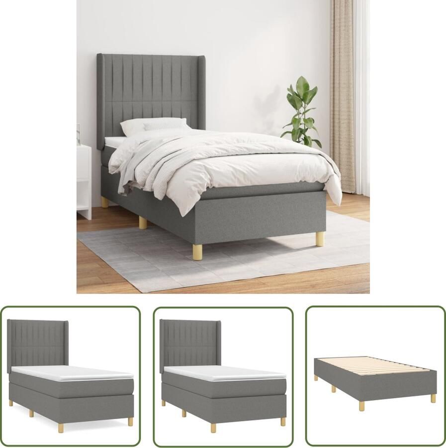 The Living Store Boxspringbed Pocketvering Middelharde ondersteuning Donkergrijs 203x83x118 128 cm Incl matras en topmatras Boxspringbed Boxspring Slaapkamerinrichting Tweepersoonsbed Donkere Kleuren