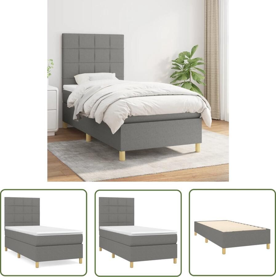 The Living Store Boxspringbed Pocketvering Donkergrijs 193 x 90 x 118 128 cm Duurzaam materiaal Boxspringbed Boxspring Donkere Kleuren Pocketveer Matras Tweepersoonsbed