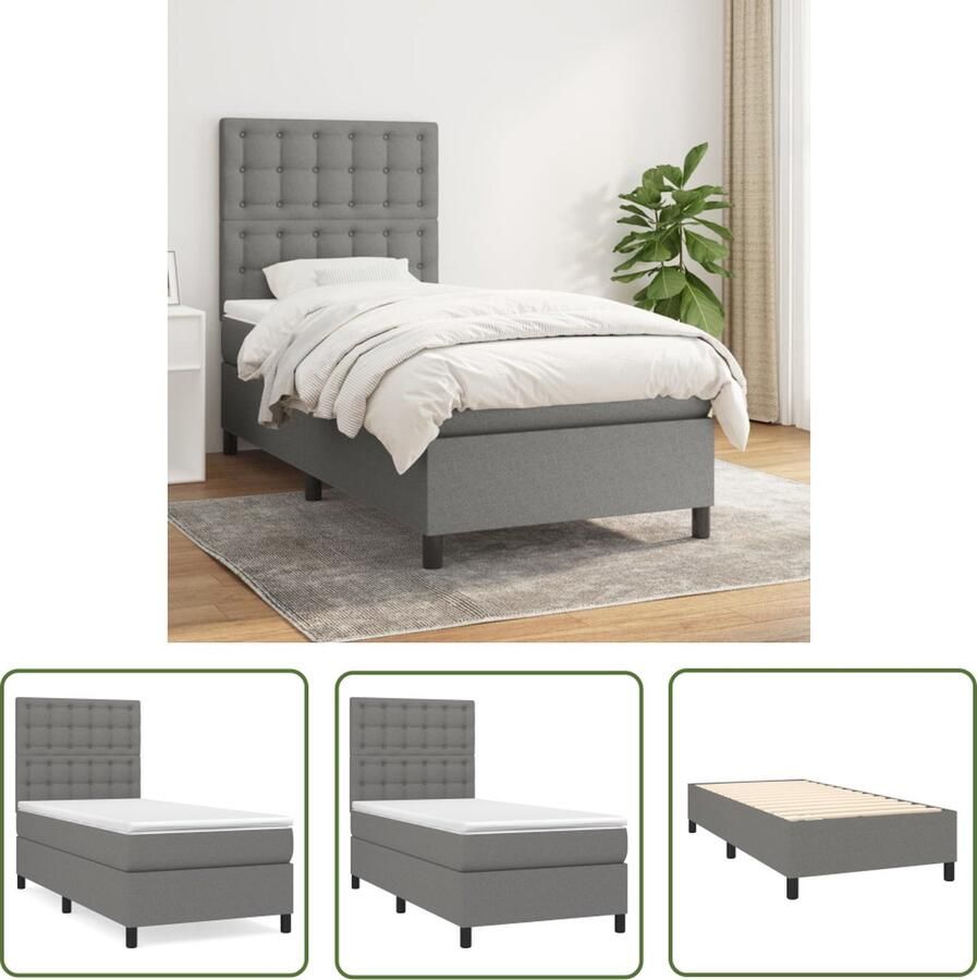 The Living Store Boxspring met matras stof donkergrijs 90x190 cm Boxspringbed Boxspring Donkere Kleuren Slaapcomfort Pocketed Veren