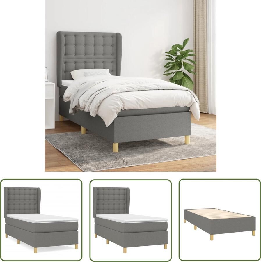 The Living Store Boxspringbed 193x93x118 128cm Donkergrijs Polyester Stof Pocketvering Matras Middelharde Ondersteuning Huidvriendelijk Topmatras Boxspringbed Boxspring Donkere Kleuren Tweepersoonsslaap Slaapcomfort