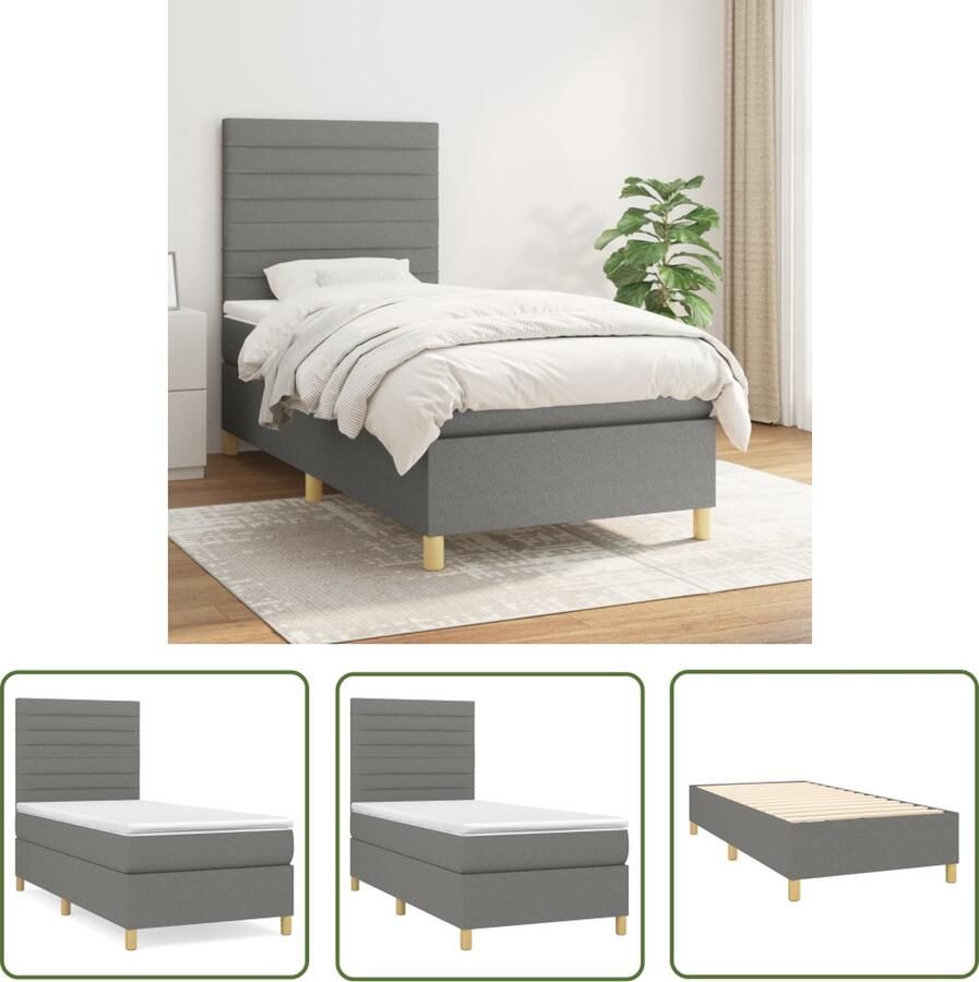 The Living Store Boxspringbed Bed met Hoofdeind en Pocketvering Matras Middelharde Inclusief Topmatras Donkergrijs 193 x 90 x 118 128 cm Boxspringbed Boxspring Tweepersoonsbed Grijs Bed Pocketed Spring Mattress