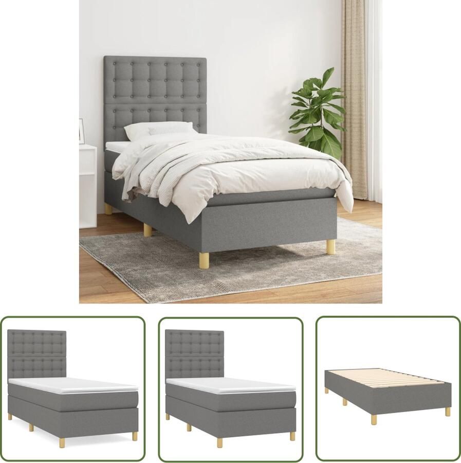The Living Store Boxspringbed 203x90x118 128 cm Duurzaam Verstelbaar hoofdbord Pocketvering matras Middelharde ondersteuning Huidvriendelijk topmatras Boxspringbed Boxspring Tweepersoonsbed Grijs Bed Stapelbare Bed