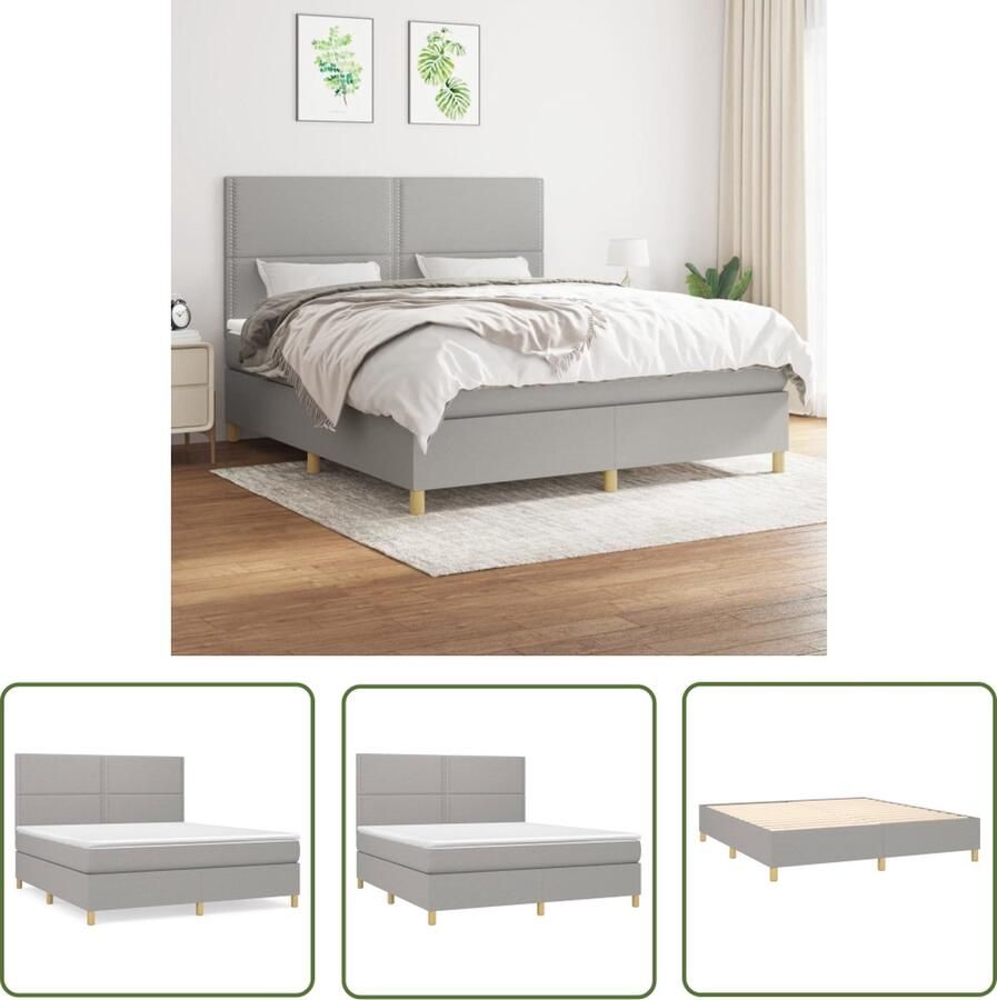 The Living Store Boxspringbed Bed 160 x 200 x 118 128 cm Kenen- Duurzaam verstelbaar hoofdbord pocketvering matras middelharde ondersteuning huidvriendelijk topmatras Boxspringbed Boxspring Bed Frame Tweepersoonsbed Grijs Bed