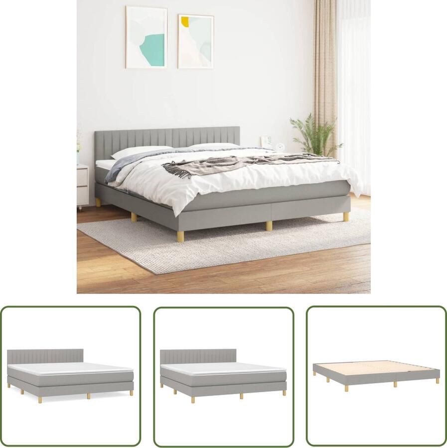 The Living Store Boxspringbed Bed 203 x 160 x 78 88 cm Lichtgrijs Stof Multiplex en bewerkt hout Inclusief matras en topmatras Middelharde ondersteuning Boxspringbed Boxspring Bed Frame Tweepersoonsbed Ligbed