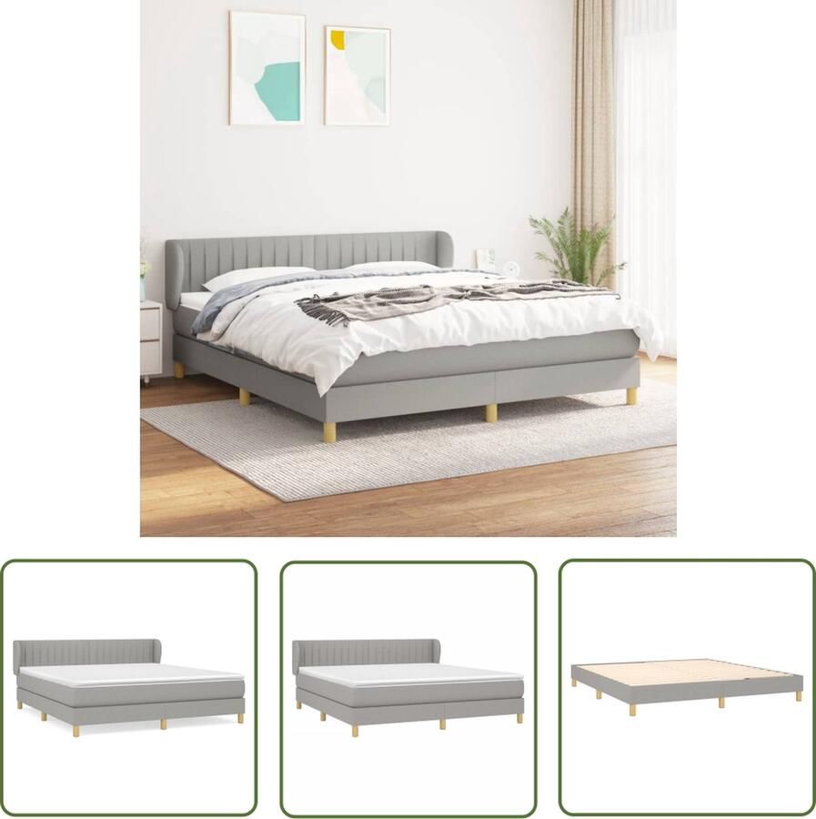 The Living Store Boxspringbed naam Bed 203 x 160 x 78 88 cm Lichtgrijs Pocketvering matras Middelharde ondersteuning Huidvriendelijk topmatras Boxspringbed Boxspring Tweepersoonsbed Grijs Bed Pocketed Spring Mattress